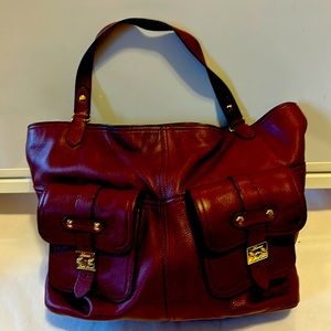 Lauren by Ralph Lauren Burgundy Leather Oversized Signature Tote / Caryall